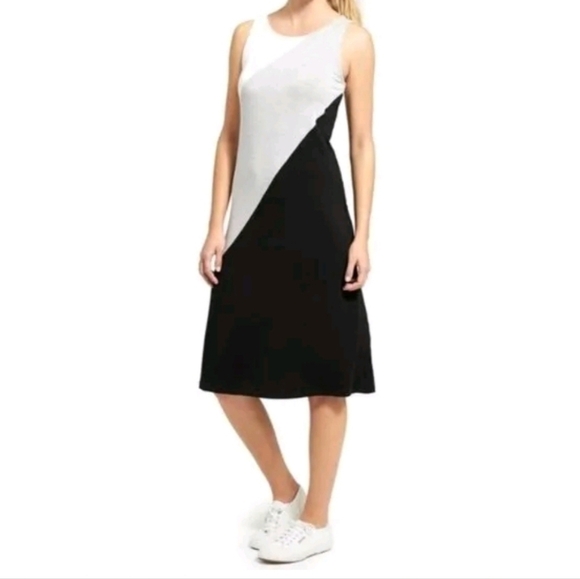 ATHLETA Diagonal Color Block Tank Midi Dress Sleeveless Round Neck Women's XXS - Picture 1 of 11